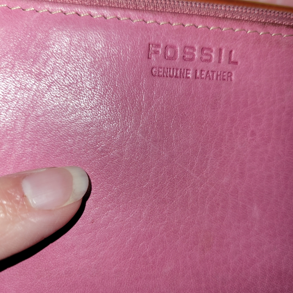 Vintage Fossil Pink Leather Patchwork Front Tri-fold - Picture 4 of 10